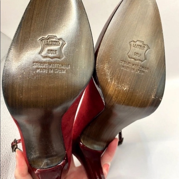 Womens Stuart Weitzman Sz 8.5 Pumps Ankle Strap Mary Janes Dark Red Suede Italy - Picture 5 of 8